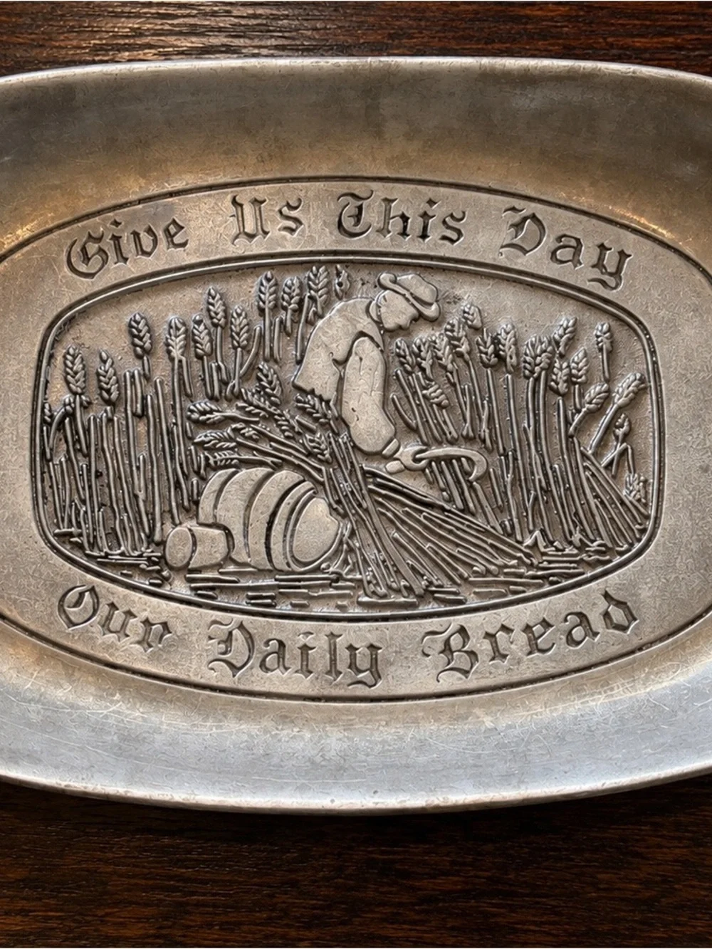 Vintage Wilton Pewter “Give Us This Day Our Daily Bread” Tray 9” x 6.5”